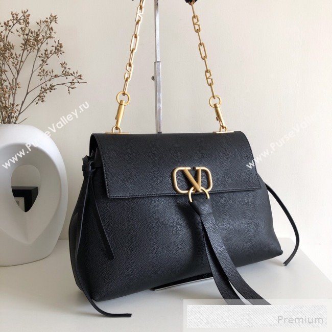 Valentino Medium VRing Grainy Calfskin Chain Shoulder Bag Black 2019 (JJ3-9053056)