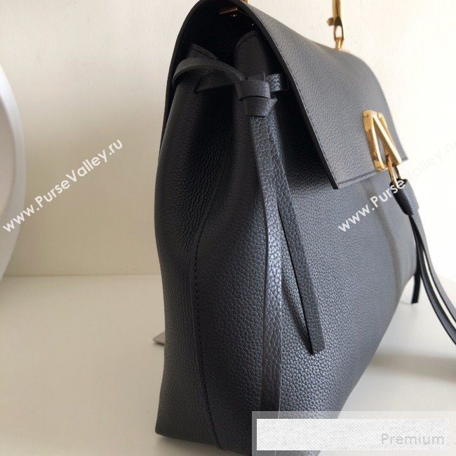 Valentino Medium VRing Grainy Calfskin Chain Shoulder Bag Black 2019 (JJ3-9053056)