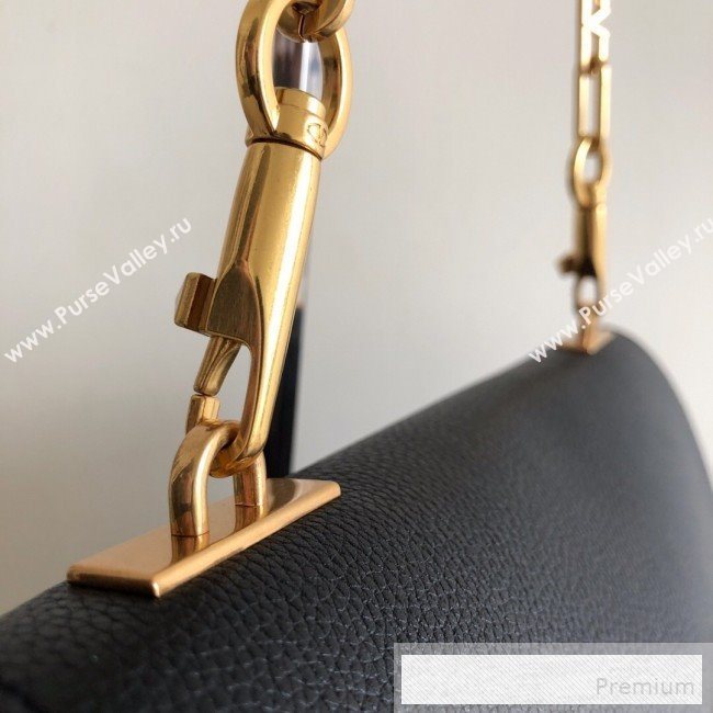 Valentino Medium VRing Grainy Calfskin Chain Shoulder Bag Black 2019 (JJ3-9053056)