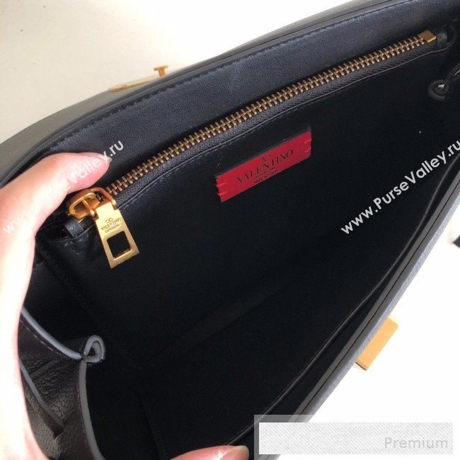 Valentino Medium VRing Grainy Calfskin Chain Shoulder Bag Black 2019 (JJ3-9053056)