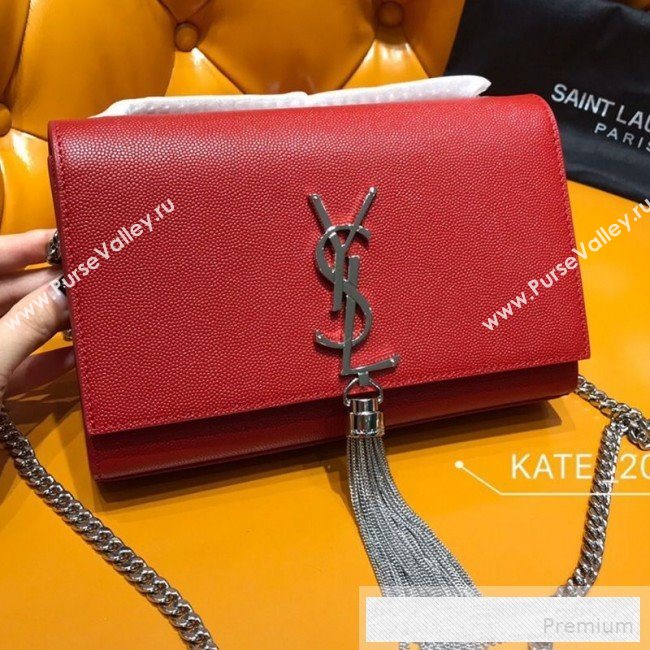 Saint Laurent Kate Small Chain and Tassel Bag in Textured Leather 474366 Red 2019 (WMJ-9053121)