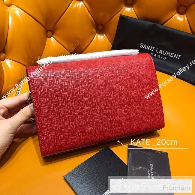 Saint Laurent Kate Small Chain and Tassel Bag in Textured Leather 474366 Red 2019 (WMJ-9053121)