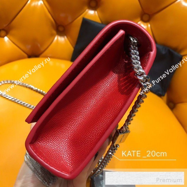 Saint Laurent Kate Small Chain and Tassel Bag in Textured Leather 474366 Red 2019 (WMJ-9053121)