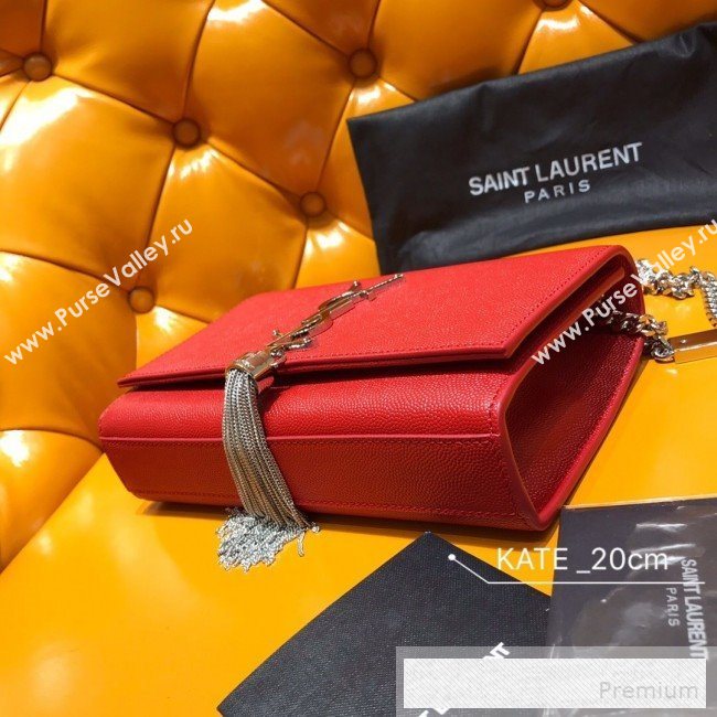 Saint Laurent Kate Small Chain and Tassel Bag in Textured Leather 474366 Red 2019 (WMJ-9053121)