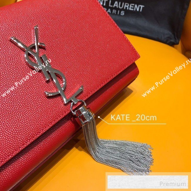 Saint Laurent Kate Small Chain and Tassel Bag in Textured Leather 474366 Red 2019 (WMJ-9053121)