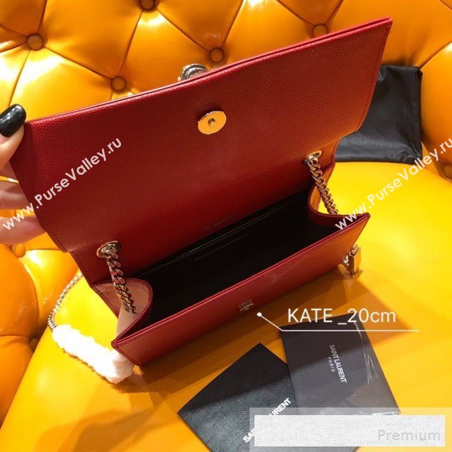 Saint Laurent Kate Small Chain and Tassel Bag in Textured Leather 474366 Red 2019 (WMJ-9053121)