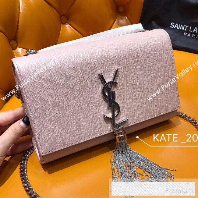 Saint Laurent Kate Small Chain and Tassel Bag in Textured Leather 474366 Pink 2019 (WMJ-9053122)