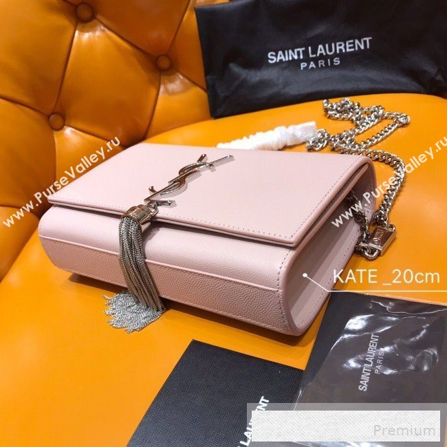 Saint Laurent Kate Small Chain and Tassel Bag in Textured Leather 474366 Pink 2019 (WMJ-9053122)