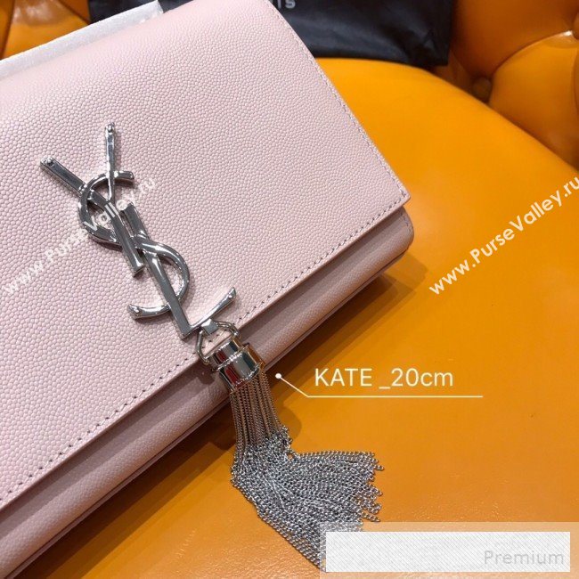 Saint Laurent Kate Small Chain and Tassel Bag in Textured Leather 474366 Pink 2019 (WMJ-9053122)