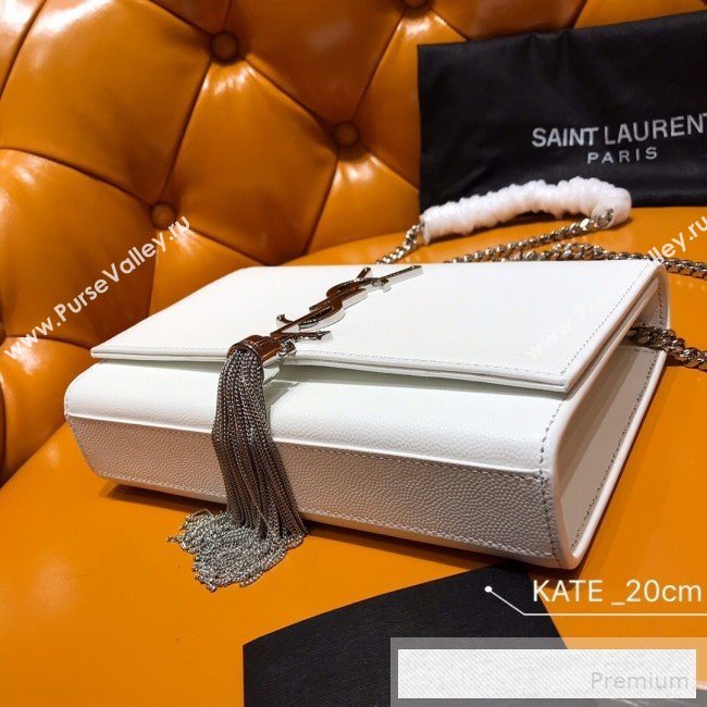 Saint Laurent Kate Small Chain and Tassel Bag in Textured Leather 474366 White 2019 (WMJ-9053123)