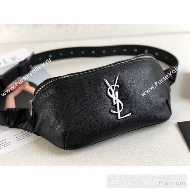 Saint Laurent Classic Monogram Belt Bag in Grain Leather 589959 Black/Silver 2019 (KTS-9053127)