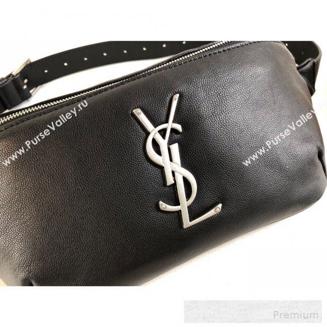 Saint Laurent Classic Monogram Belt Bag in Grain Leather 589959 Black/Silver 2019 (KTS-9053127)