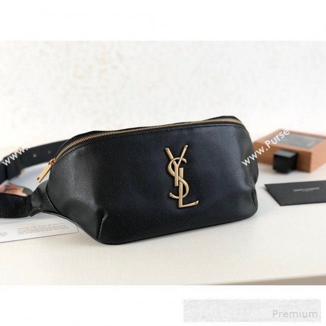 Saint Laurent Classic Monogram Belt Bag in Grain Leather 589959 Black/Gold 2019 (KTS-9053128)