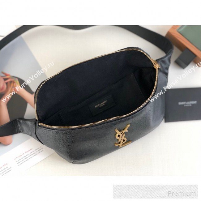 Saint Laurent Classic Monogram Belt Bag in Grain Leather 589959 Black/Gold 2019 (KTS-9053128)