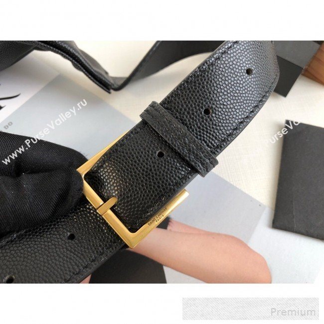 Saint Laurent Classic Monogram Belt Bag in Grain Leather 589959 Black/Gold 2019 (KTS-9053128)