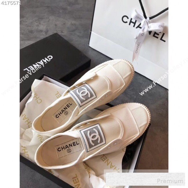 Chanel CC Label Fabric Sneakers White 2019 (EM-9053157)