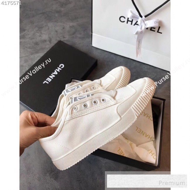 Chanel CC Label Fabric Sneakers White 2019 (EM-9053157)