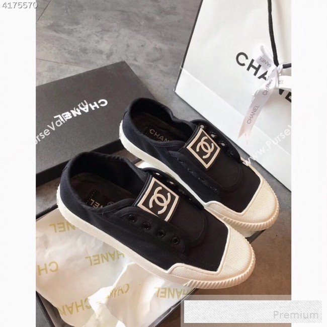 Chanel CC Label Fabric Sneakers Black 2019 (EM-9053158)