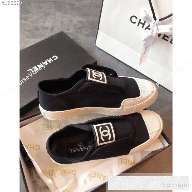Chanel CC Label Fabric Sneakers Black 2019 (EM-9053158)