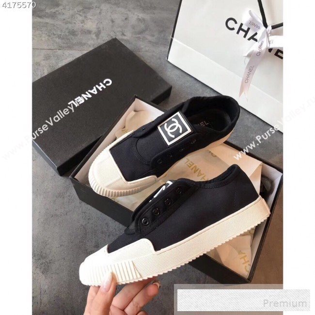 Chanel CC Label Fabric Sneakers Black 2019 (EM-9053158)