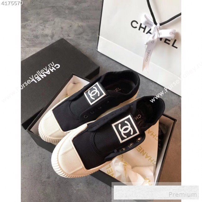 Chanel CC Label Fabric Sneakers Black 2019 (EM-9053158)