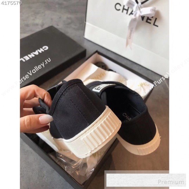 Chanel CC Label Fabric Sneakers Black 2019 (EM-9053158)