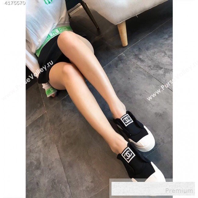 Chanel CC Label Fabric Sneakers Black 2019 (EM-9053158)