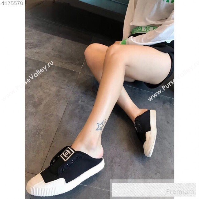 Chanel CC Label Fabric Sneakers Black 2019 (EM-9053158)