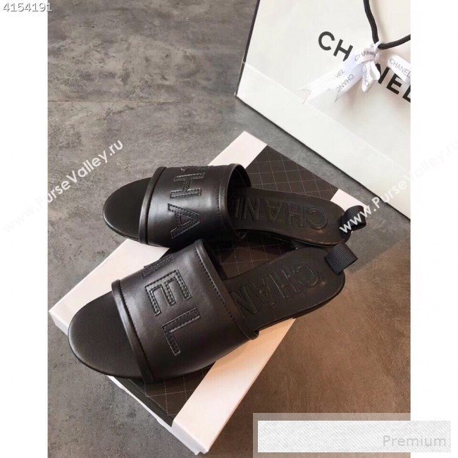 Chanel Logo Lambskin Flat Slide Sandals Black 2019 (EM-9053167)