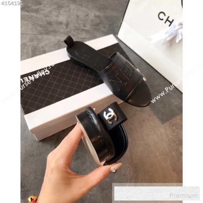 Chanel Logo Lambskin Flat Slide Sandals Black 2019 (EM-9053167)