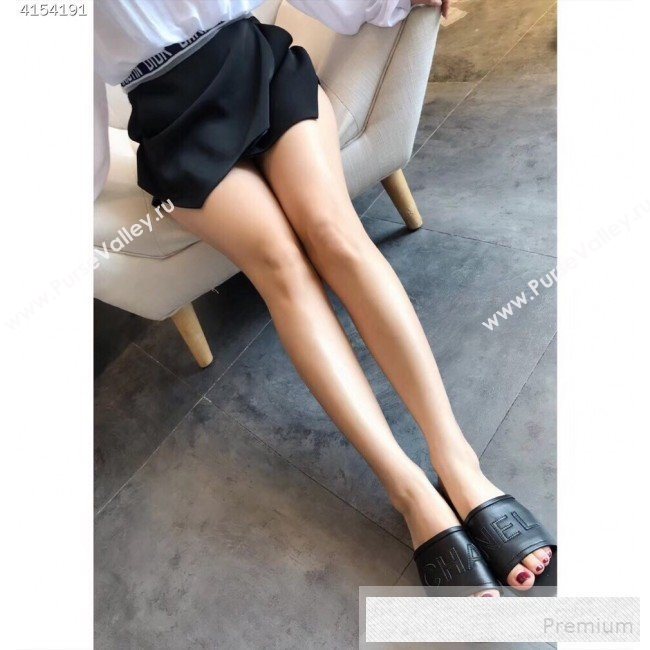 Chanel Logo Lambskin Flat Slide Sandals Black 2019 (EM-9053167)