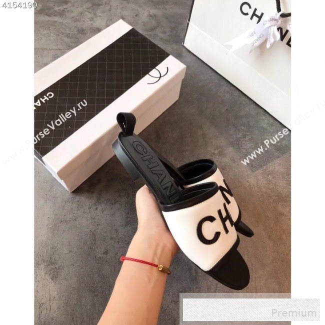 Chanel Logo Lambskin Flat Slide Sandals White 2019 (EM-9053166)