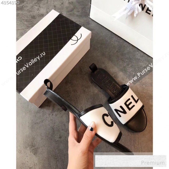 Chanel Logo Lambskin Flat Slide Sandals White 2019 (EM-9053166)