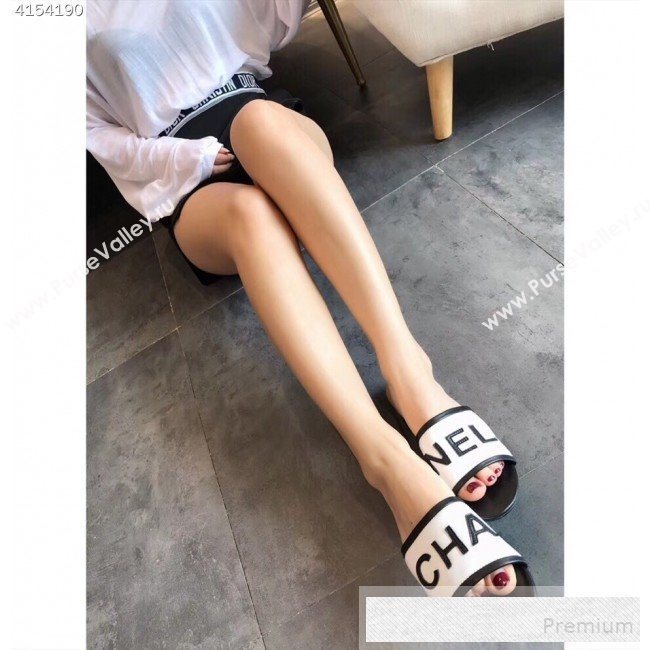 Chanel Logo Lambskin Flat Slide Sandals White 2019 (EM-9053166)