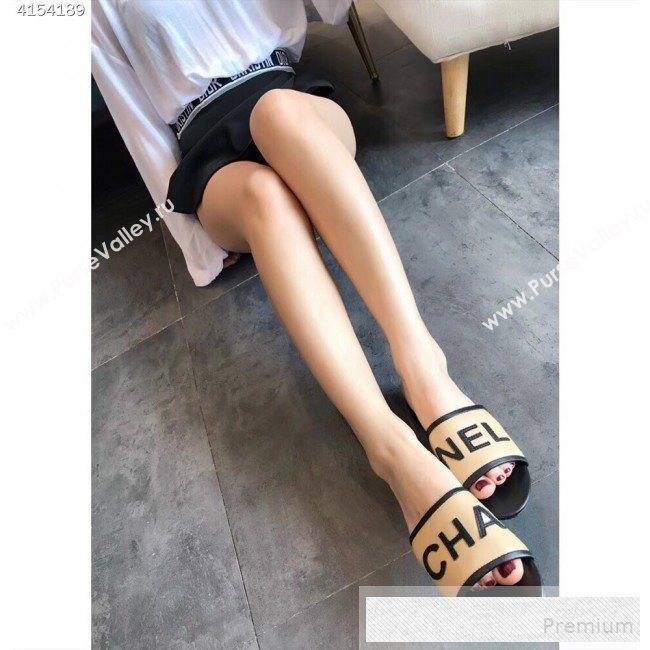 Chanel Logo Lambskin Flat Slide Sandals Beige 2019 (EM-9053165)