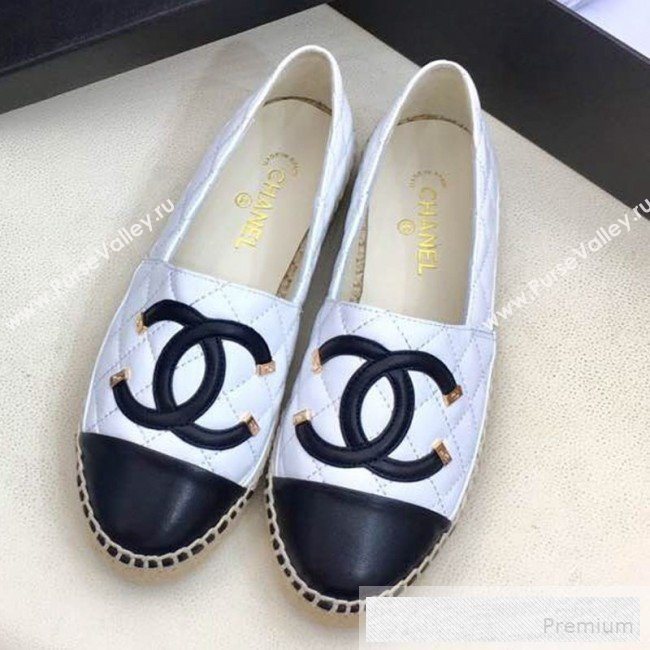 Chanel Quilted Leather CC Classic Espadrilles White/Black 2019 (1050-9053176)