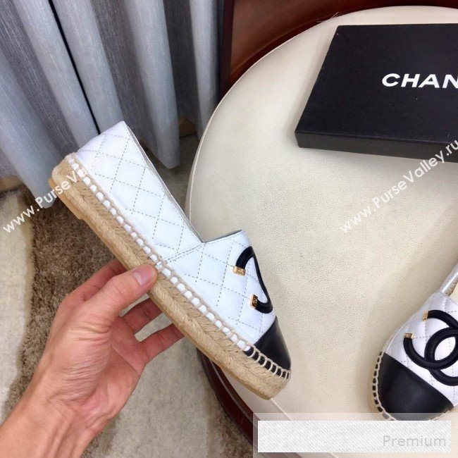 Chanel Quilted Leather CC Classic Espadrilles White/Black 2019 (1050-9053176)