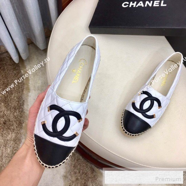 Chanel Quilted Leather CC Classic Espadrilles White/Black 2019 (1050-9053176)