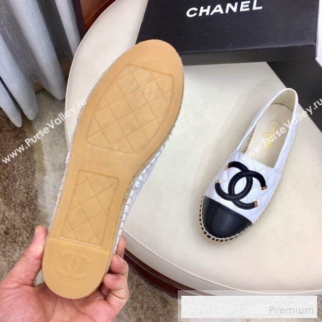 Chanel Quilted Leather CC Classic Espadrilles White/Black 2019 (1050-9053176)