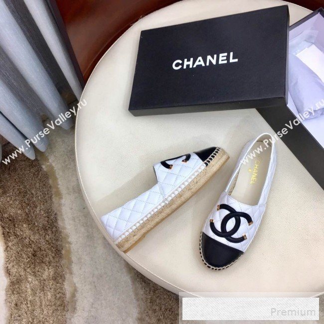 Chanel Quilted Leather CC Classic Espadrilles White/Black 2019 (1050-9053176)