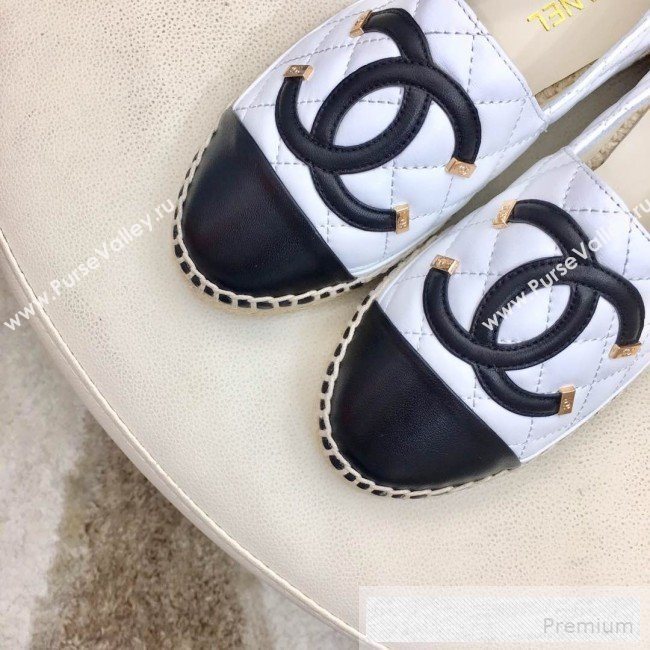 Chanel Quilted Leather CC Classic Espadrilles White/Black 2019 (1050-9053176)