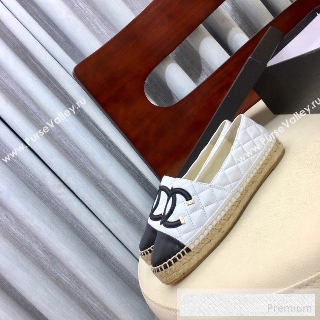 Chanel Quilted Leather CC Classic Espadrilles White/Black 2019 (1050-9053176)