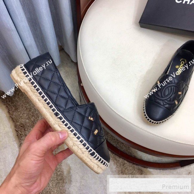 Chanel Quilted Leather CC Classic Espadrilles Black/Gold 2019 (1050-9053178)