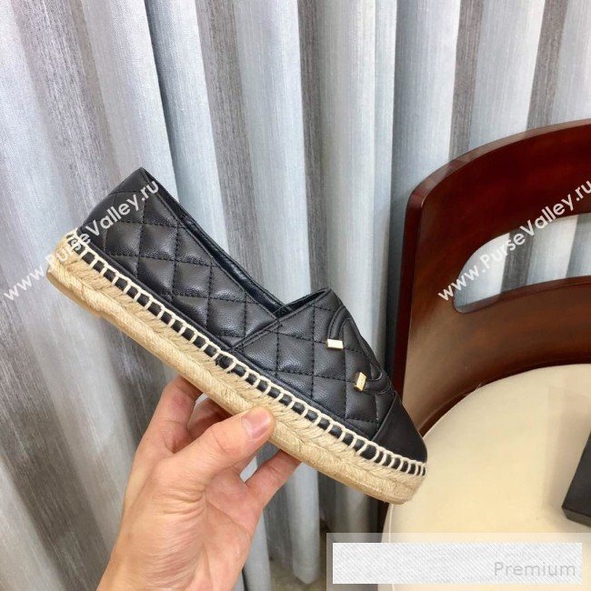 Chanel Quilted Leather CC Classic Espadrilles Black/Gold 2019 (1050-9053178)