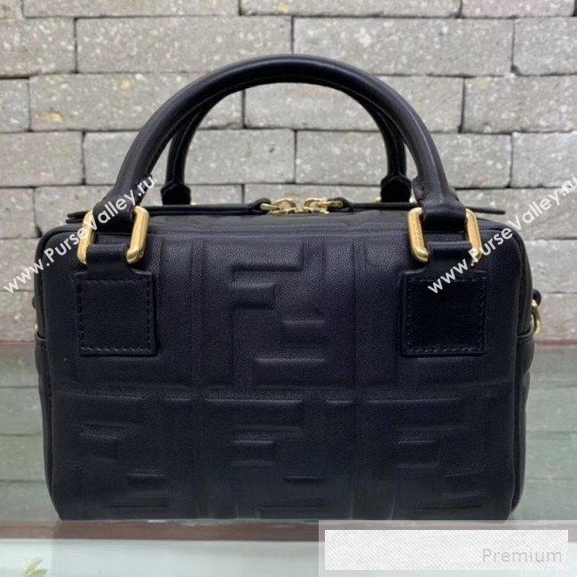 Fendi Lambskin FF Square-shaped Mini Boston Top Handle Bag Black 2019 (AFEI-9053016)