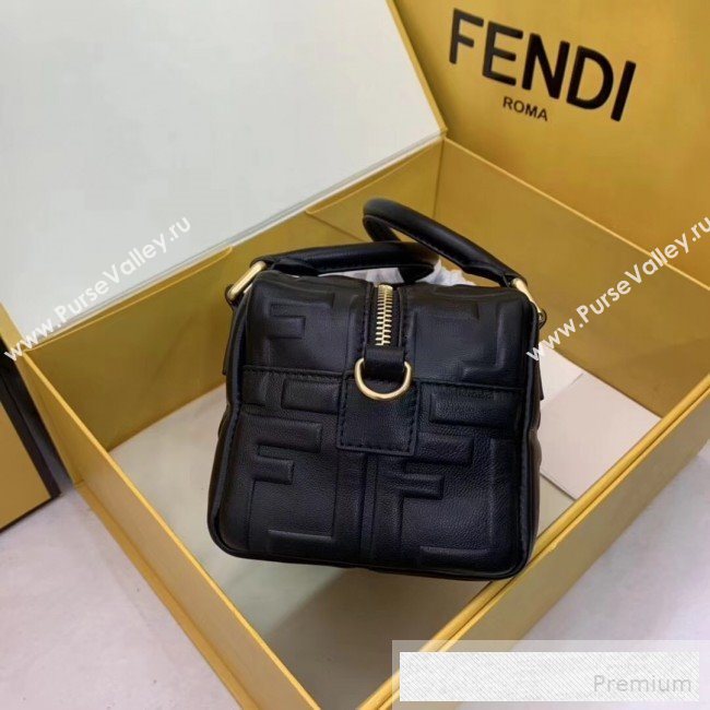 Fendi Lambskin FF Square-shaped Mini Boston Top Handle Bag Black 2019 (AFEI-9053016)