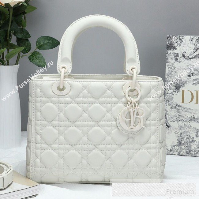 Dior Lady Dior Top Handle Bag in Ultra-Matte Cannage Calfskin White 2019 (BFS-9053023)