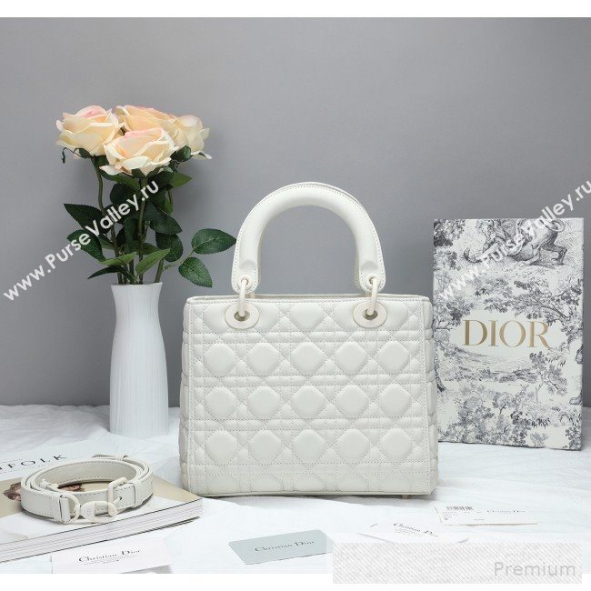 Dior Lady Dior Top Handle Bag in Ultra-Matte Cannage Calfskin White 2019 (BFS-9053023)