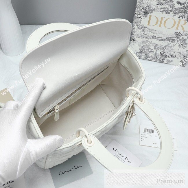 Dior Lady Dior Top Handle Bag in Ultra-Matte Cannage Calfskin White 2019 (BFS-9053023)