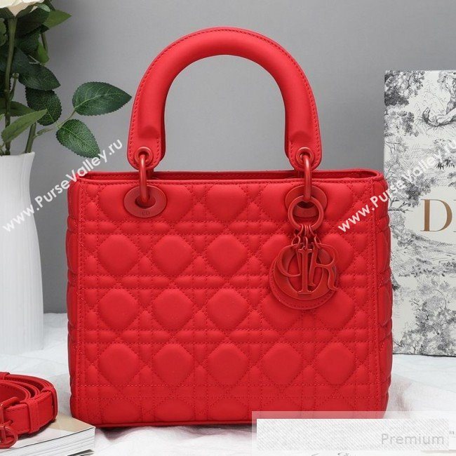 Dior Lady Dior Top Handle Bag in Ultra-Matte Cannage Calfskin Red 2019 (BFS-9053025)